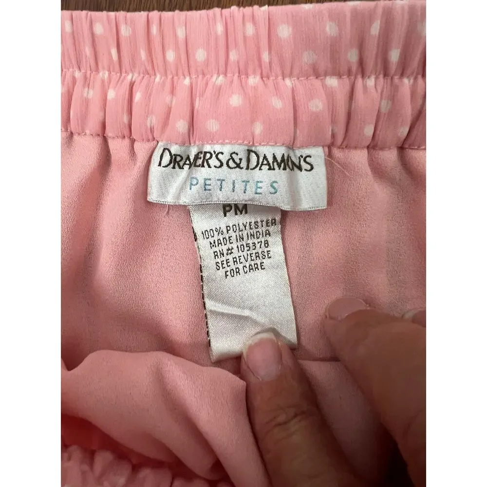Draper & Damon’s Pink Polka Dot Pleated Midi Skirt‎ Petite Medium Chiffon Lined